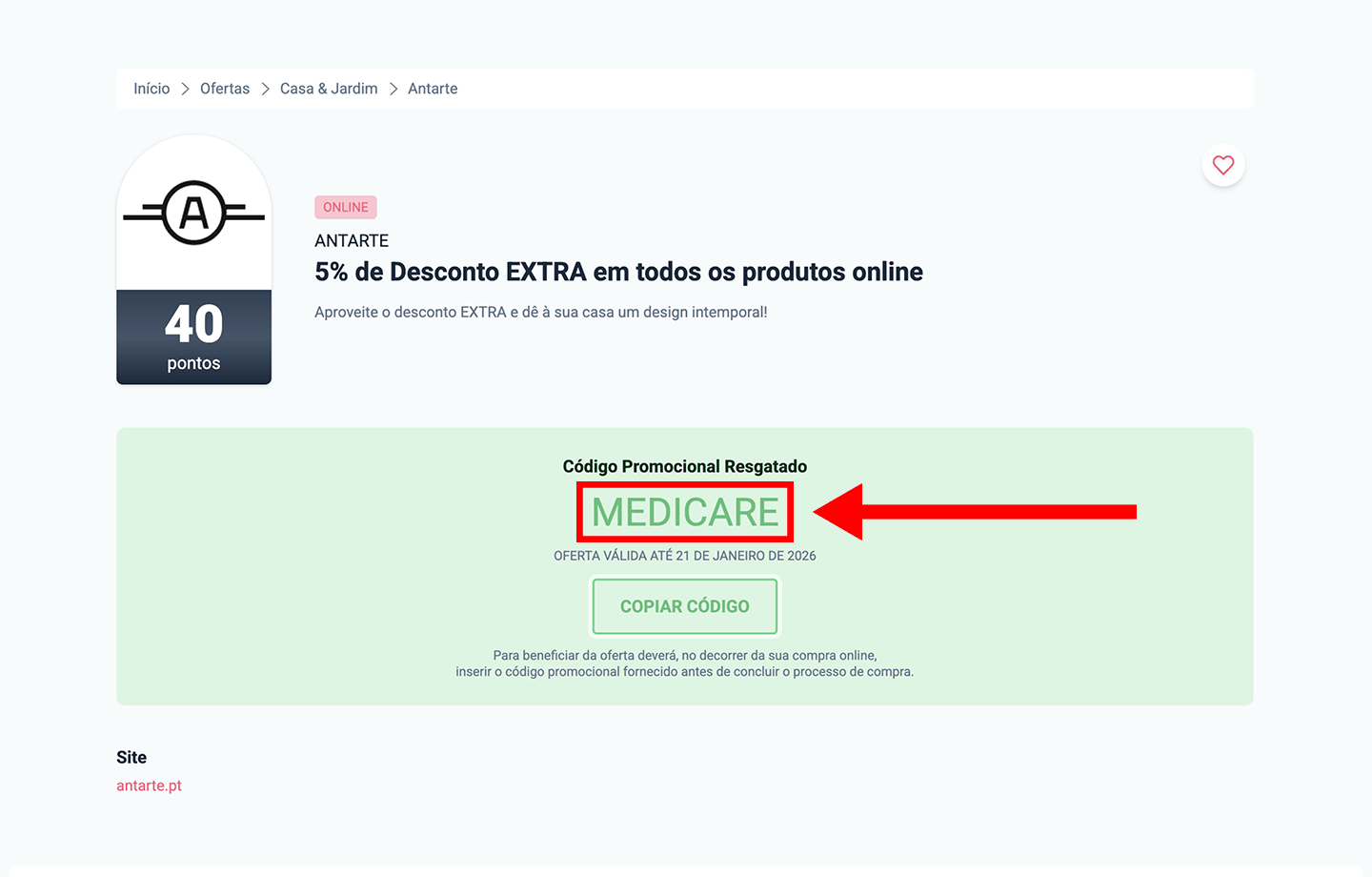 antarte, passo 2: copiar código
