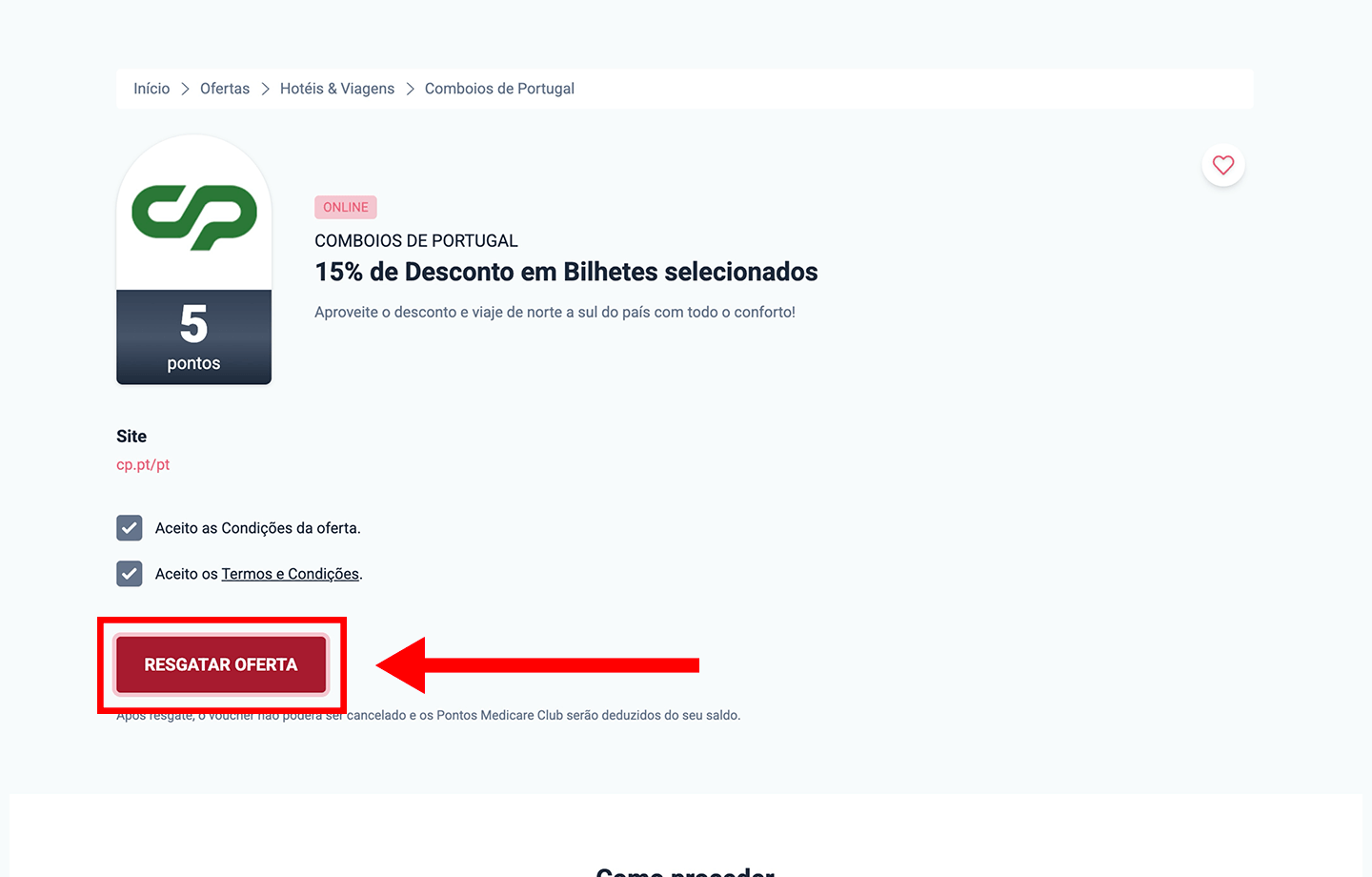 comboios de portugal, passo 1: resgatar oferta