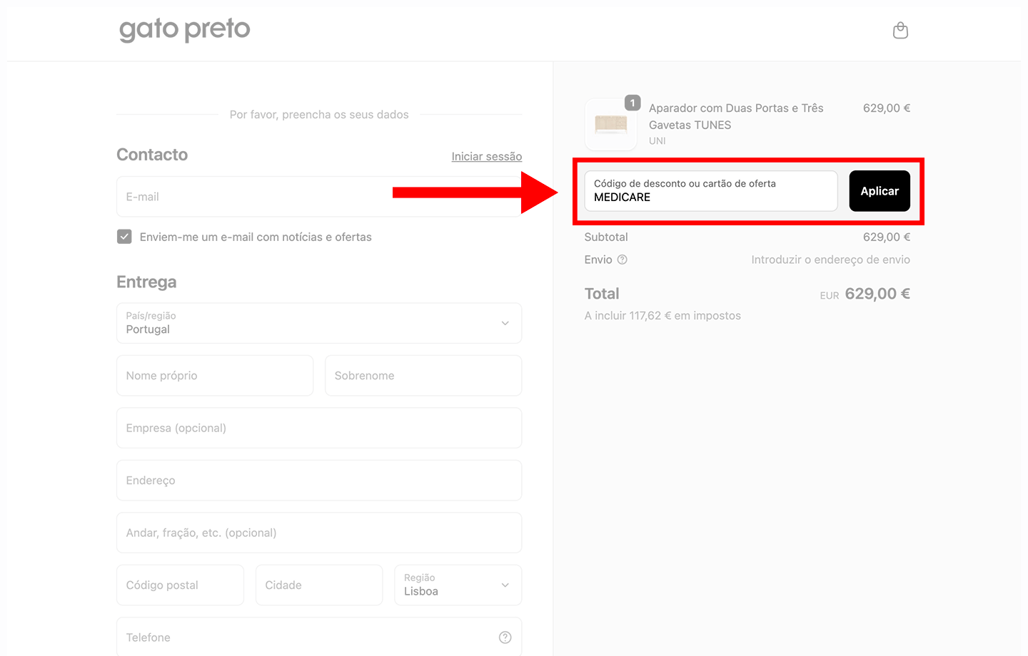 gato preto, passo 3: insira o código