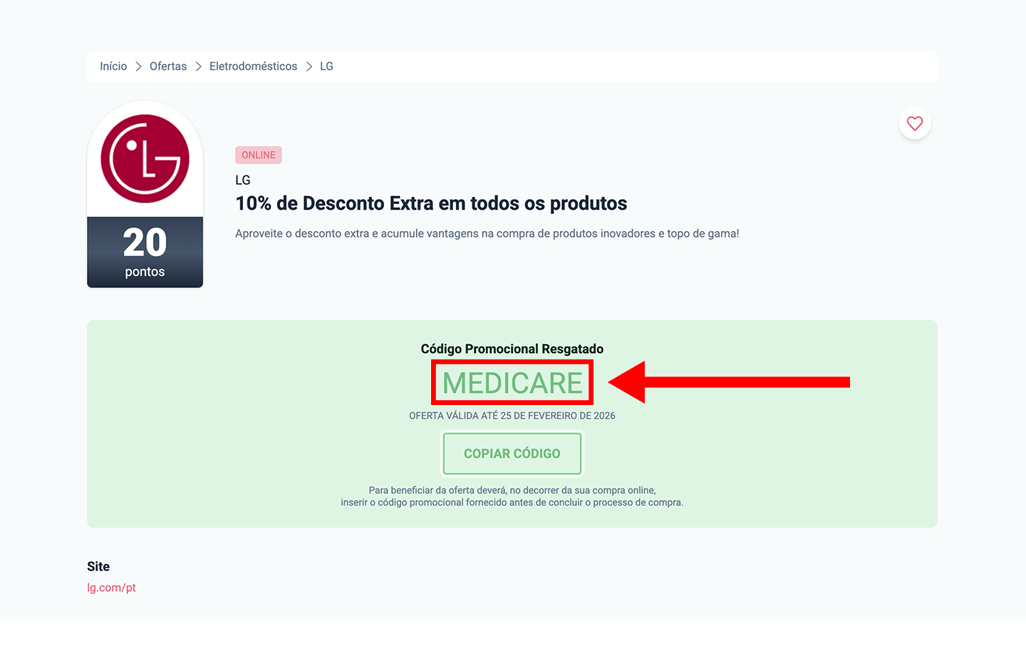 lg, passo 2: copiar código