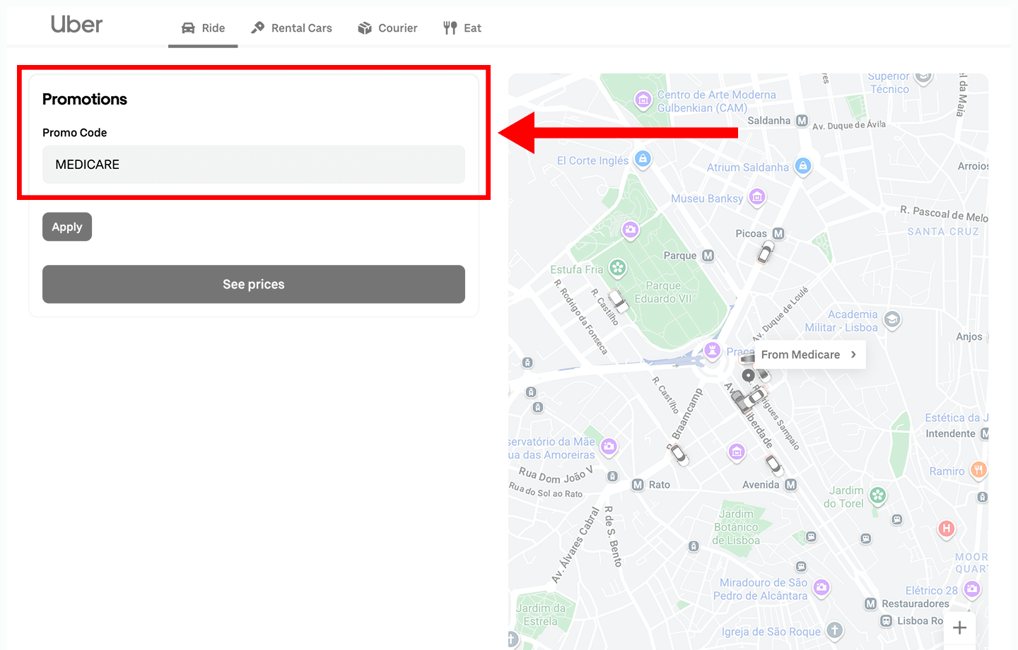 uber, passo 3: usar código